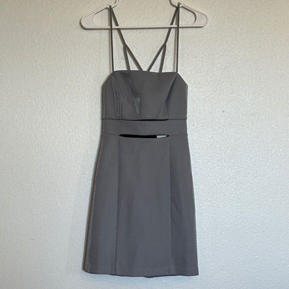 BCBGeneration Cutout Strappy Bodycon Dress Womens Size 4 Mini Shimmer Grey NWT - Picture 2 of 16